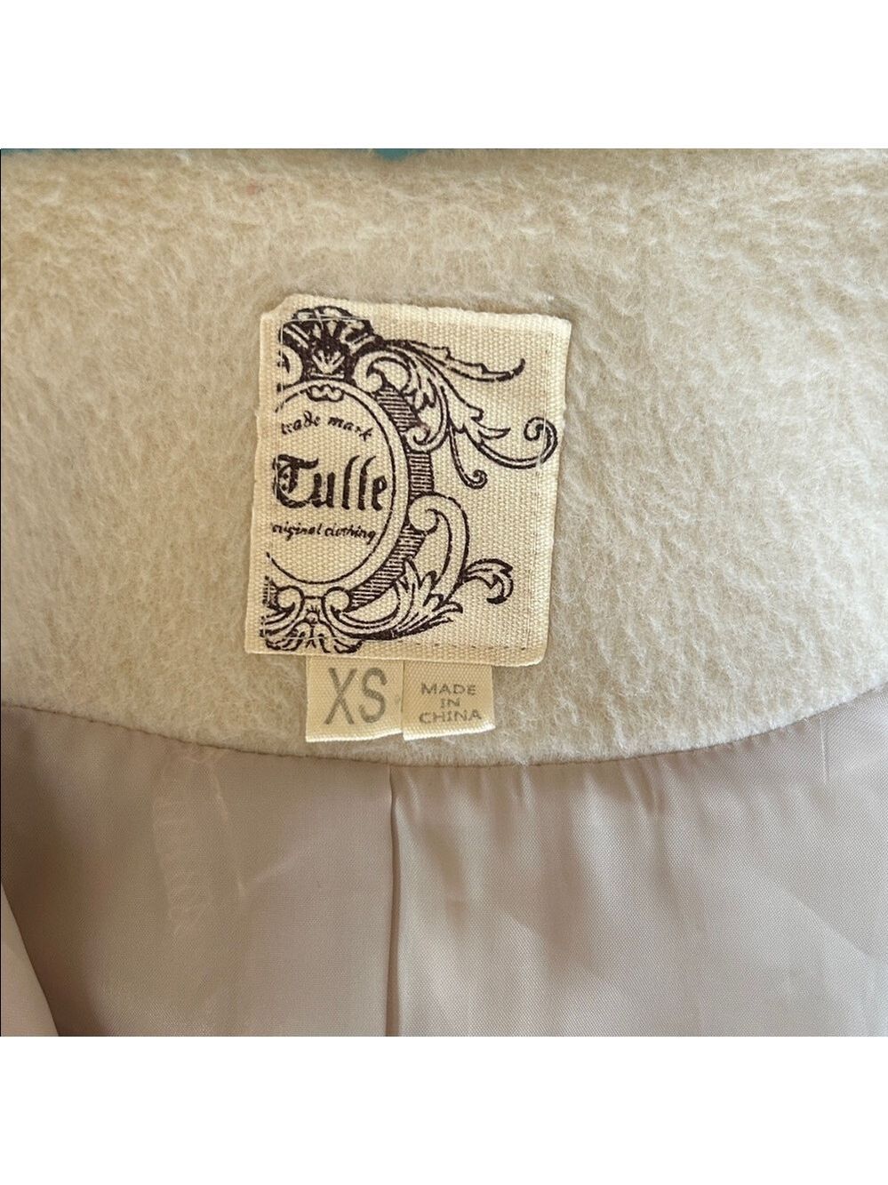 Anthropologie Tulle Faux Mohair Collarless Zip Up Coat, Ivory, size XS - Picture 10 of 12